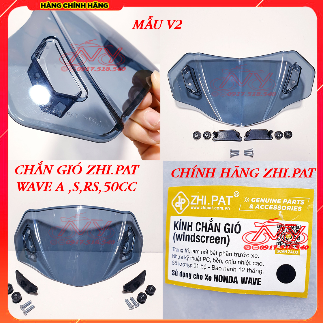 Kính chắn gió Zhipat cho Wave A , Wave RS , Wave S , Wave 50cc ( Hàng Chính Hãng Mẫu V2)