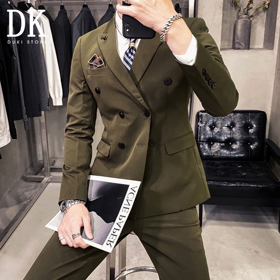 [SALE 50%] Bộ vest nam 6 nút Hàn Quốc màu xanh rêu cực chất DKE0024 - DUKI STORE