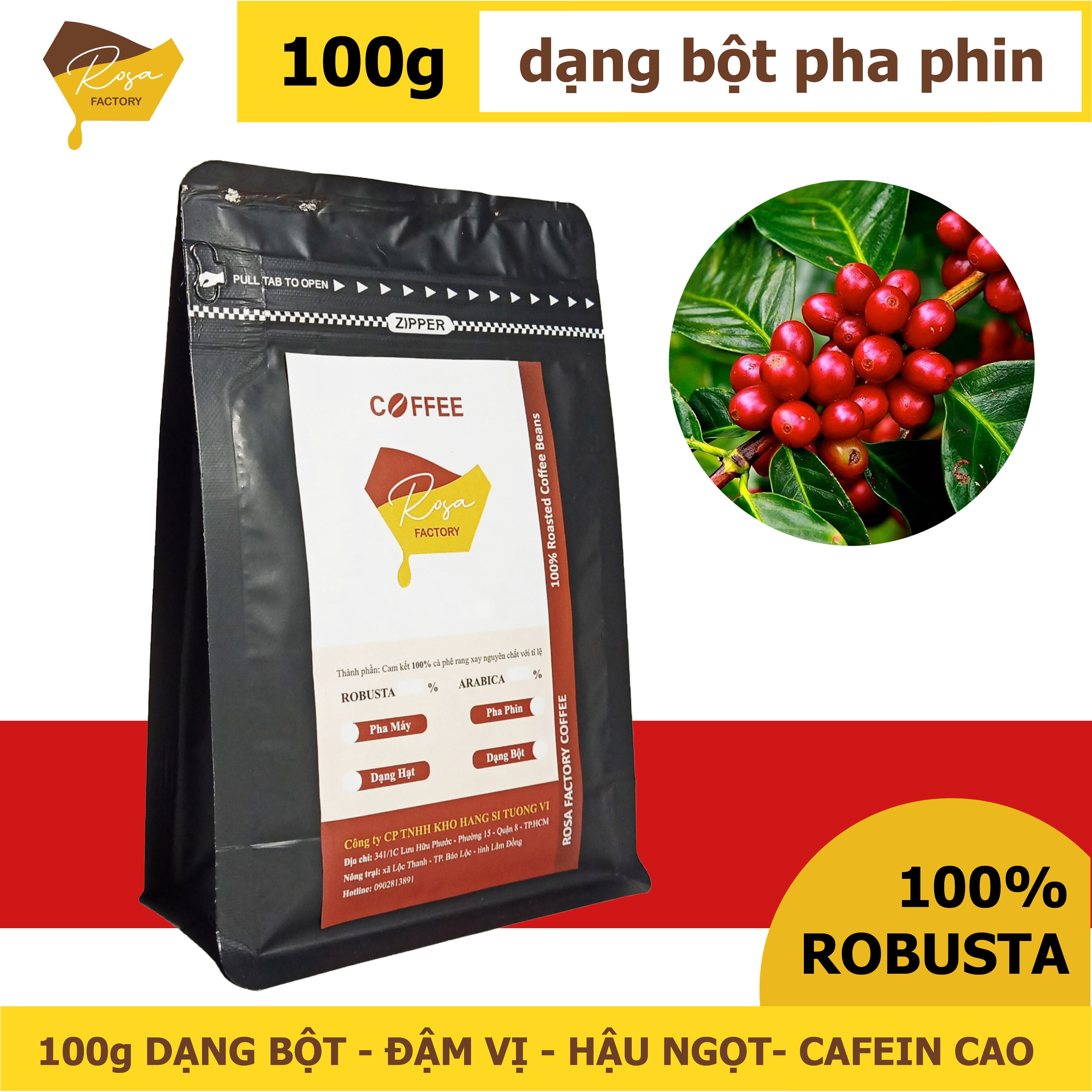 Bột cà phê nguyên chất tẩy tế bào chết, trắng da - 100gr