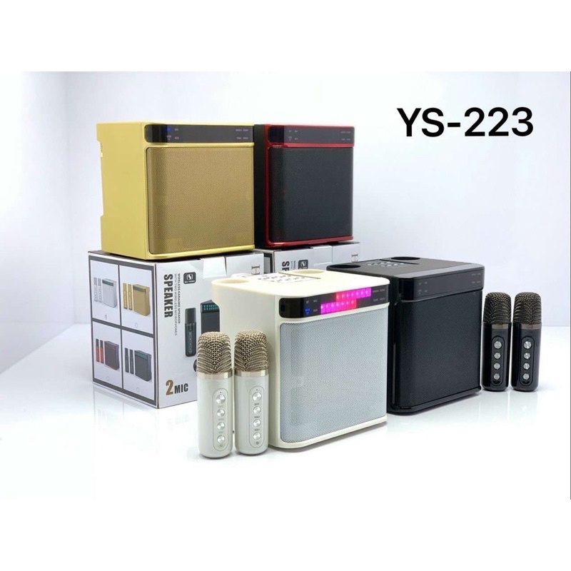 Loa Bluetooth YS-223 hiệu ứng đèn LED kèm 2 micro karaoke không dây