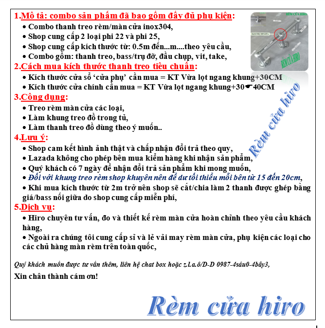 Combo thanh treo rèm cửa màn cửa 1.4m bằng inox đủ phụ kiện