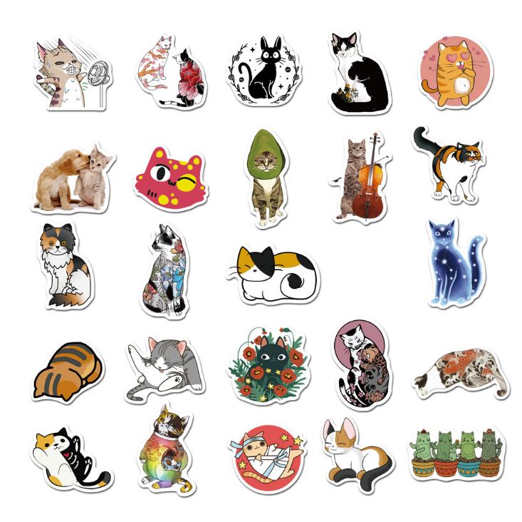 [HCM]Sticker MÈO DỄ THƯƠNG nhựa PVC không thấm nước dán nón bảo hiểm laptop điện thoại Vali xe Cực COOL #118