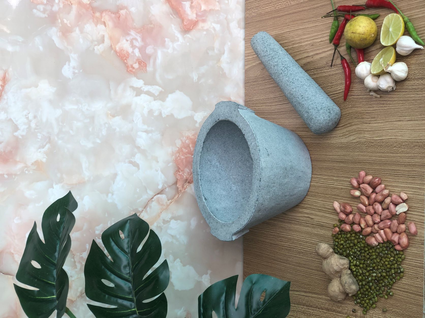 bộ sản phẩm cối đá + chày đá đường kính 16cm