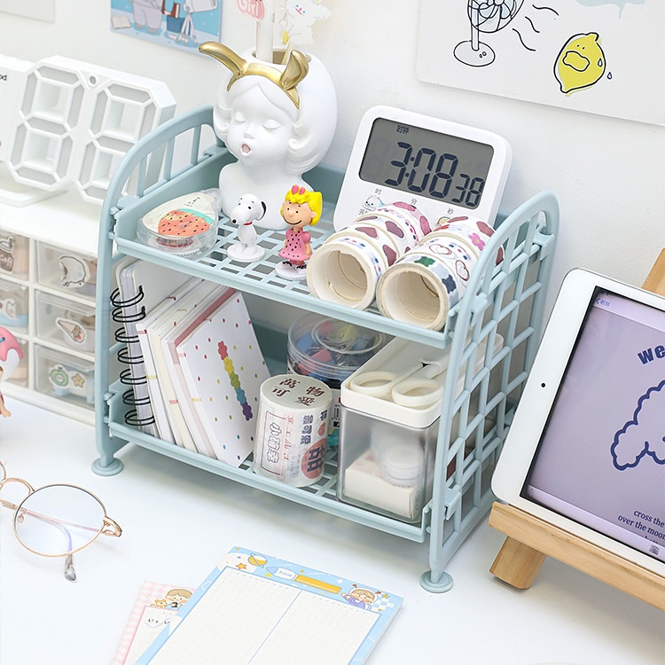Kệ nhựa xếp 2 tầng mini đựng đồ đa năng