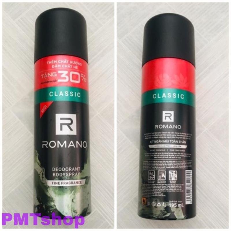 Xịt ngăn mùi toàn thân Romano Classic chai lớn 195ml = 150ml tăng 30% - Hương nước hoa cổ điển tốt nhất