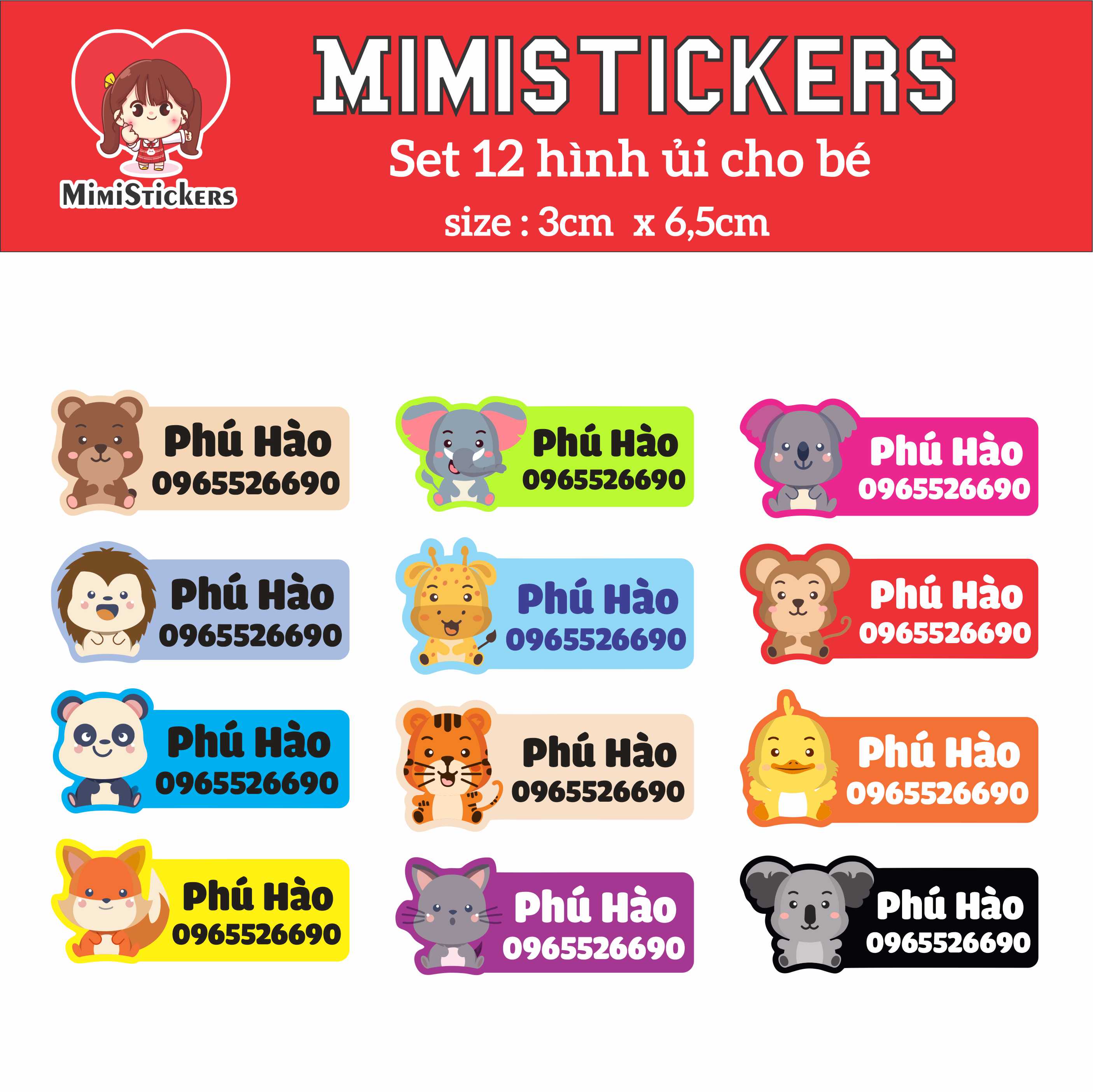 Hình ủi, hình ép nhiệt - set 10 hình ủi tên cho bé đi học