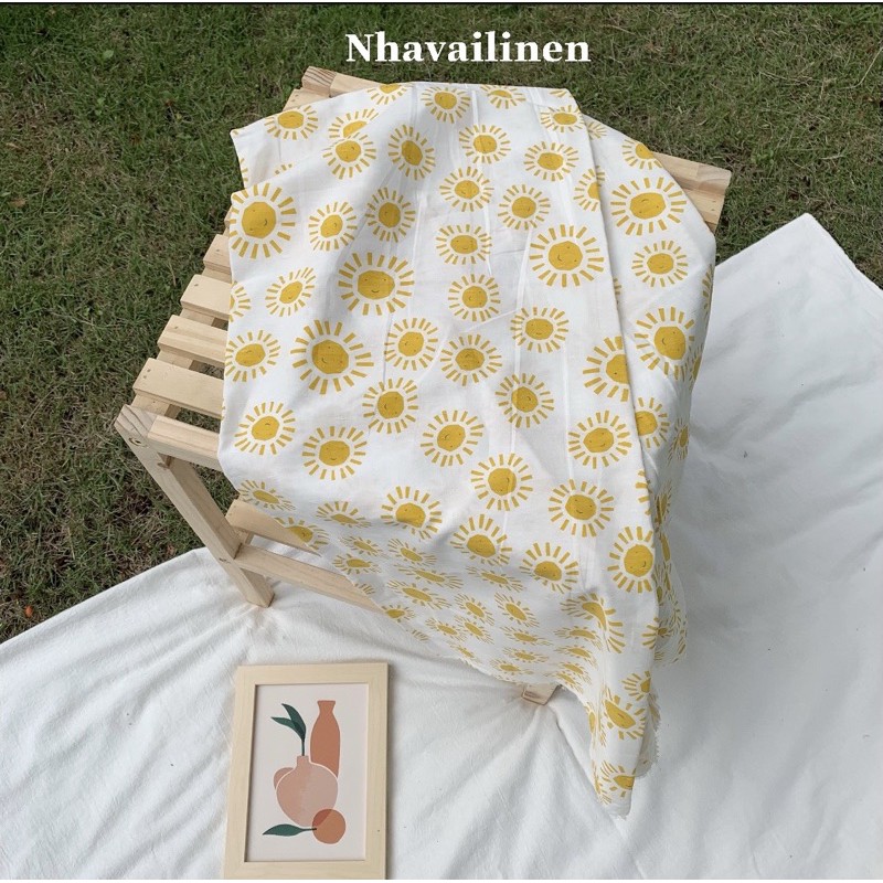VẢI THÔ COTTON HỌA TIẾT MẶT TRỜI