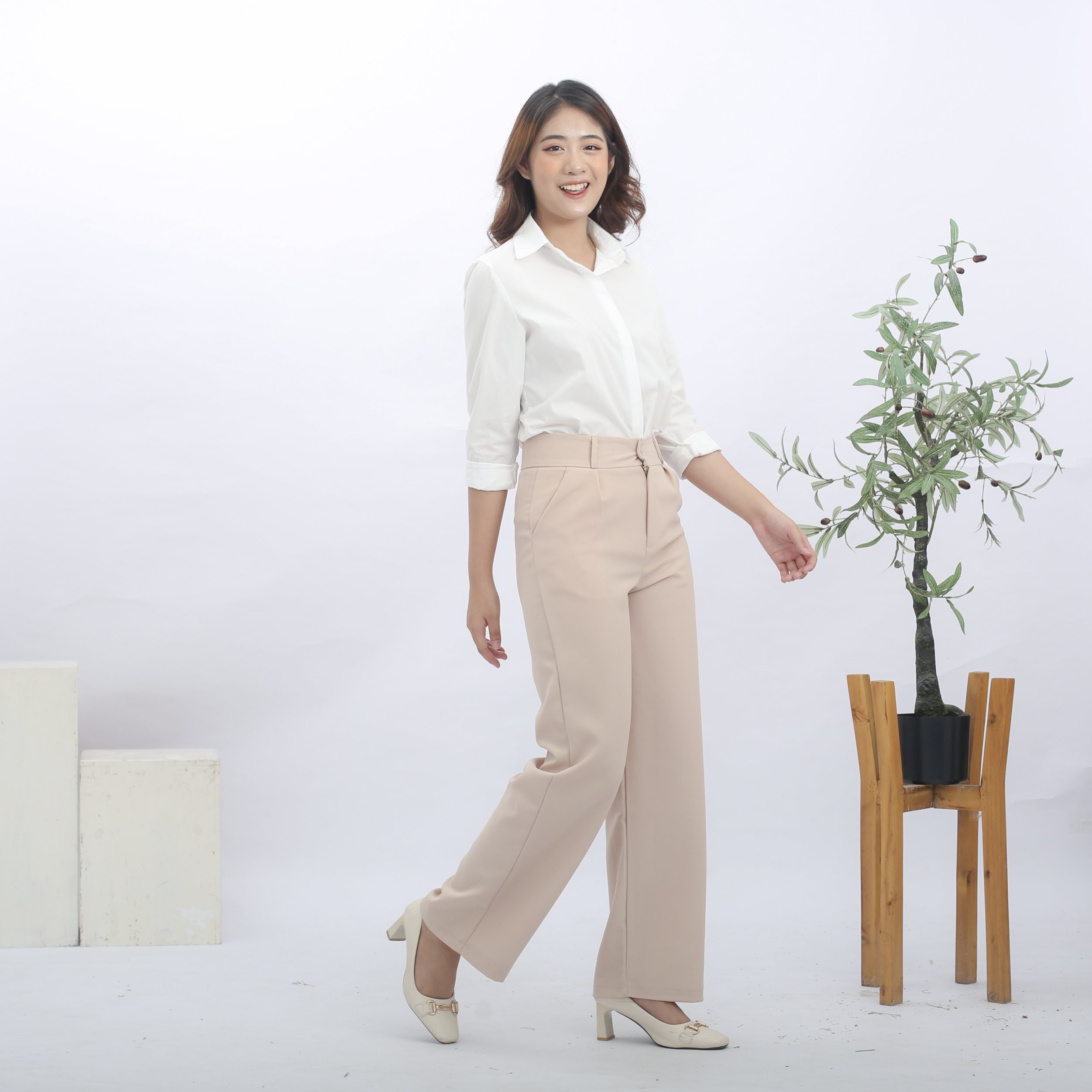 Quần ống suông công sở cạp cao dài 100cm - Dolce