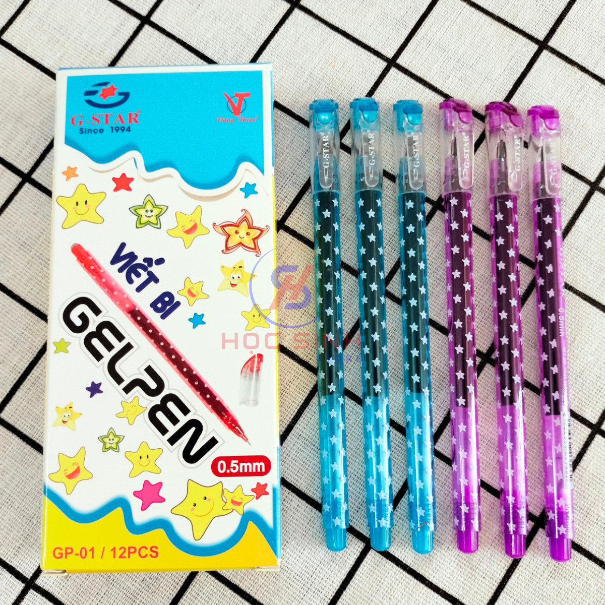 Hộp 12 cây bút gel 0.5mm gstar gp01 mực xanh, tím