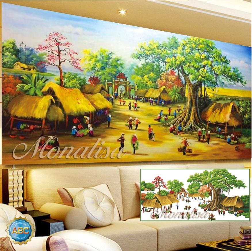 Tranh gắn đá chợ quê việt nam y8157 _ kt_120x60cm