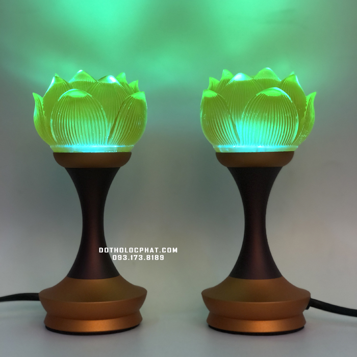 Đèn thờ đổi màu lưu ly sen cụp cao 12-14-18cm