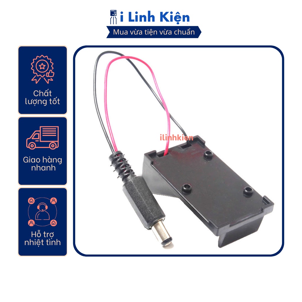 Đế PIN 9V không nắp đầu ra jack DC đực 55x21mm