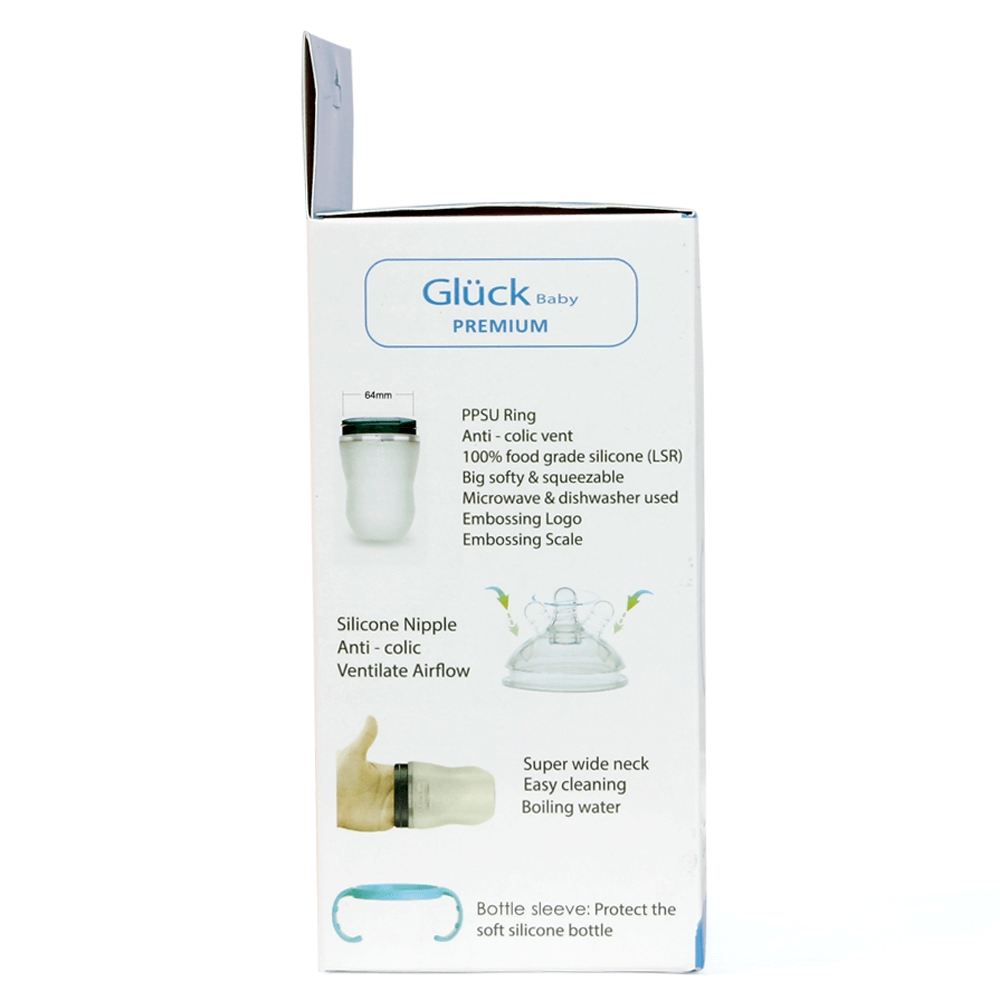 Bình sữa silicone Gluck premium 240ml (Xanh)