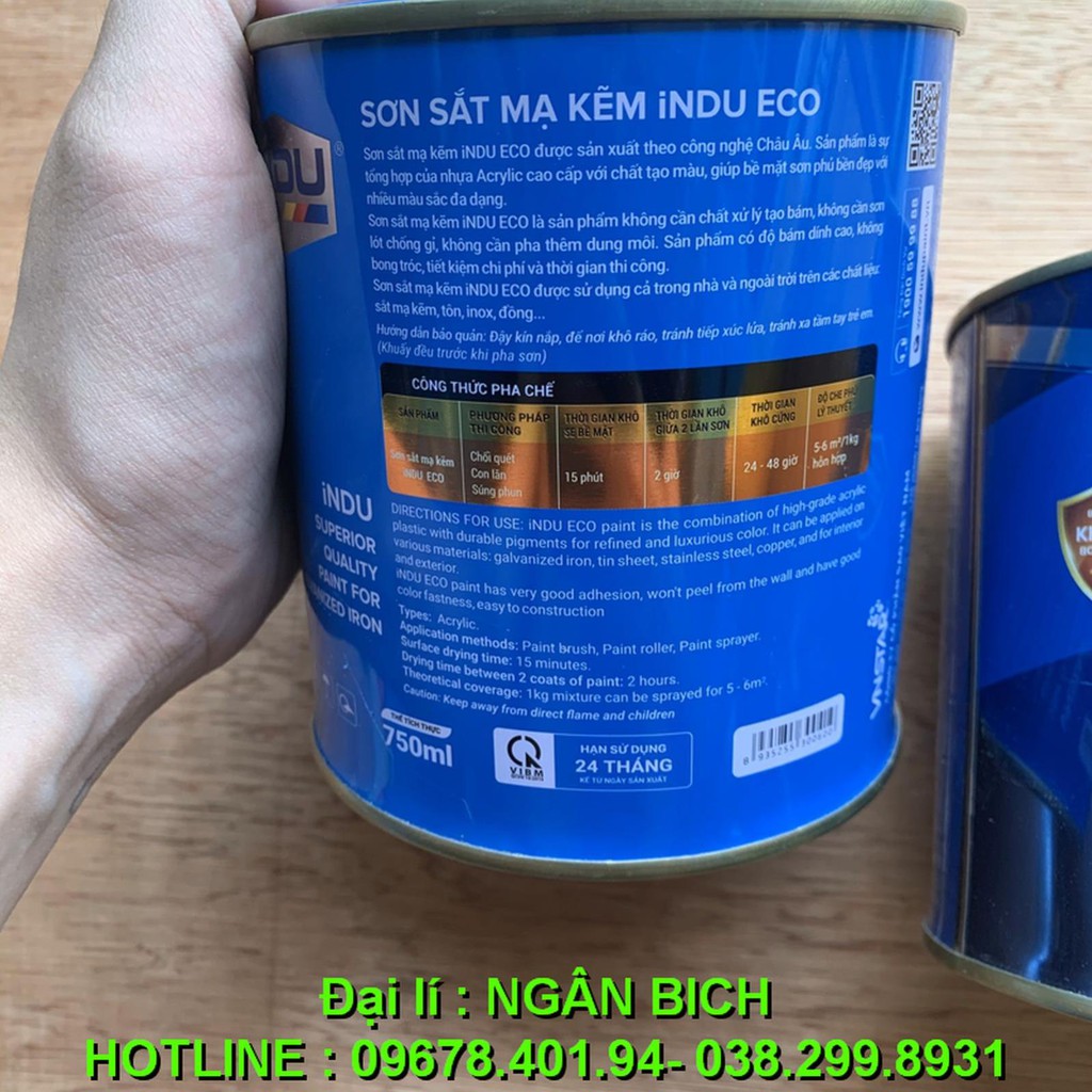 (Hàng chất lượng) Sơn Sắt Mạ Kẽm INDU 800g