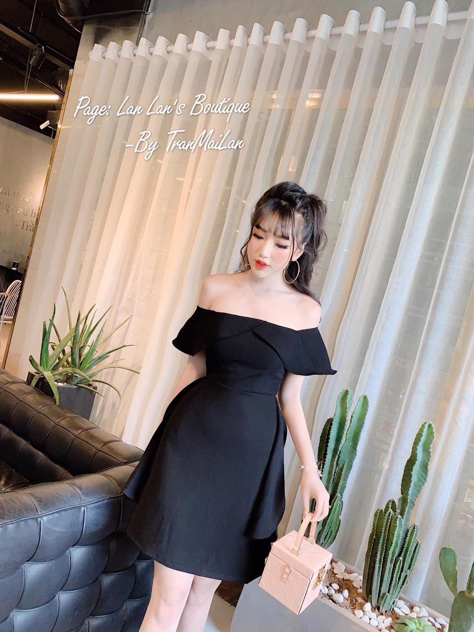 Đầm cổ bèo bẹt vai umi-QH