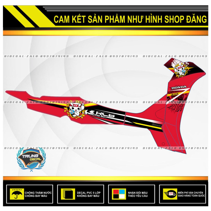 Tem rời wave blade 110 mẫu racing boy phối dán xe đỏ