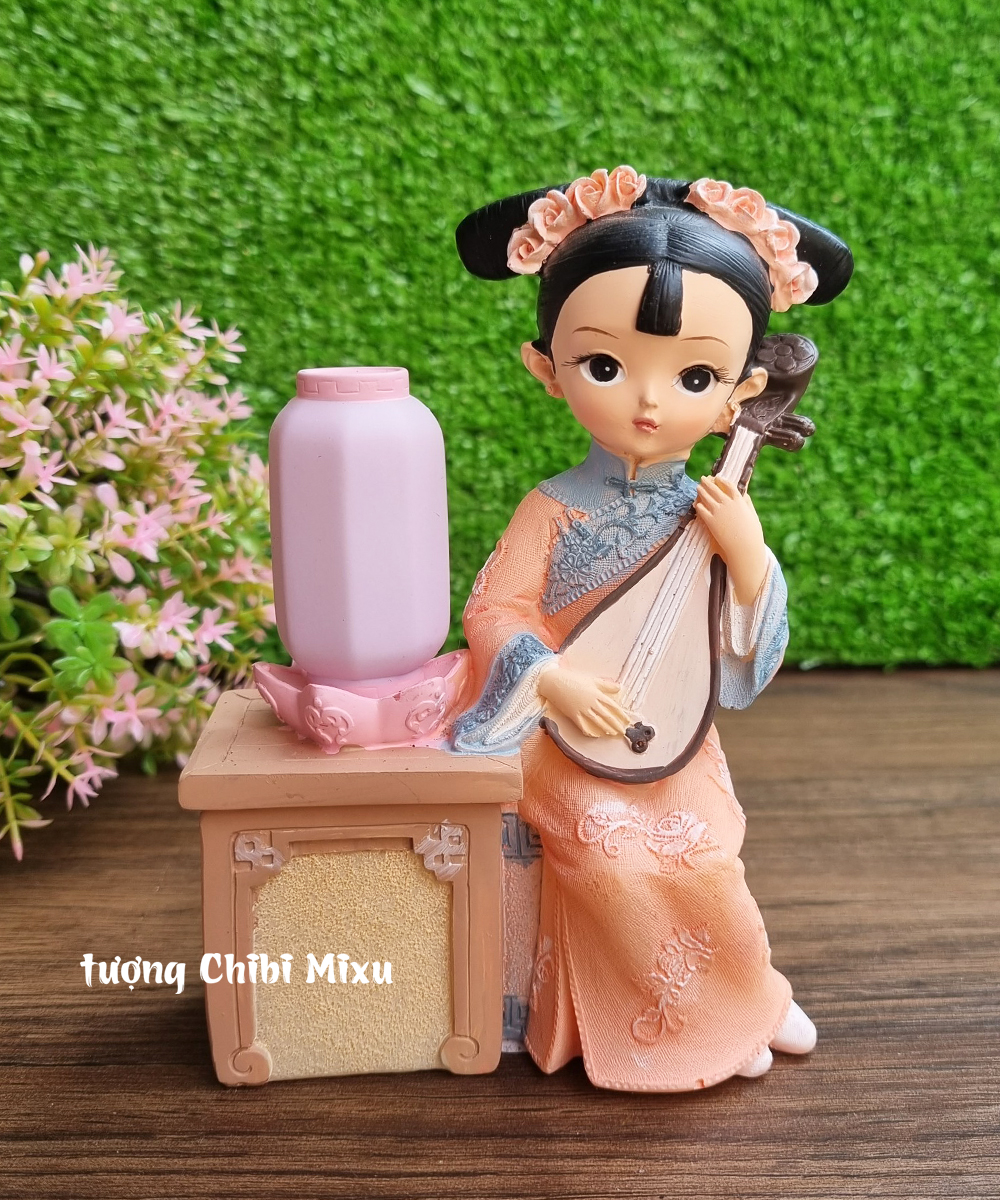 [HCM]Tượng thiếu nữ cổ trang ngồi đánh đàn dưới đèn