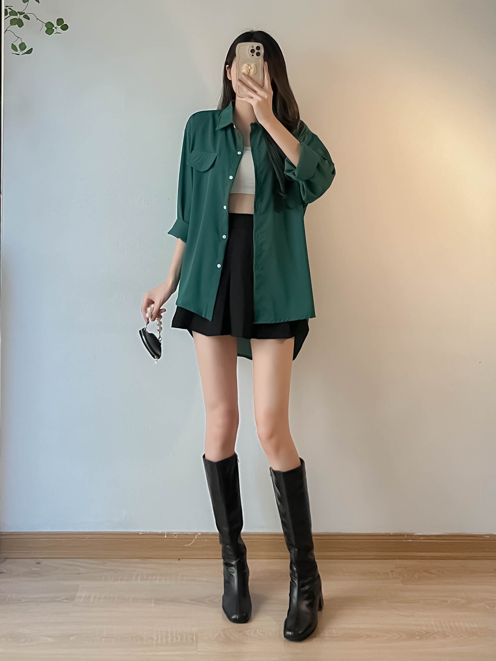 Áo sơ mi voan lụa dáng dài trơn basic - 247StoreFashion - SM00105