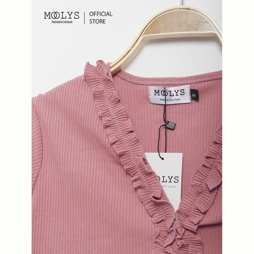 Áo kiểu MOOLYS cổ V bèo nhún dễ thương MC011.