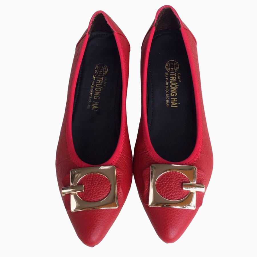 Giày búp bê Trường Hải đỏ da bò thật đế cao su mềm dẻo BB0214