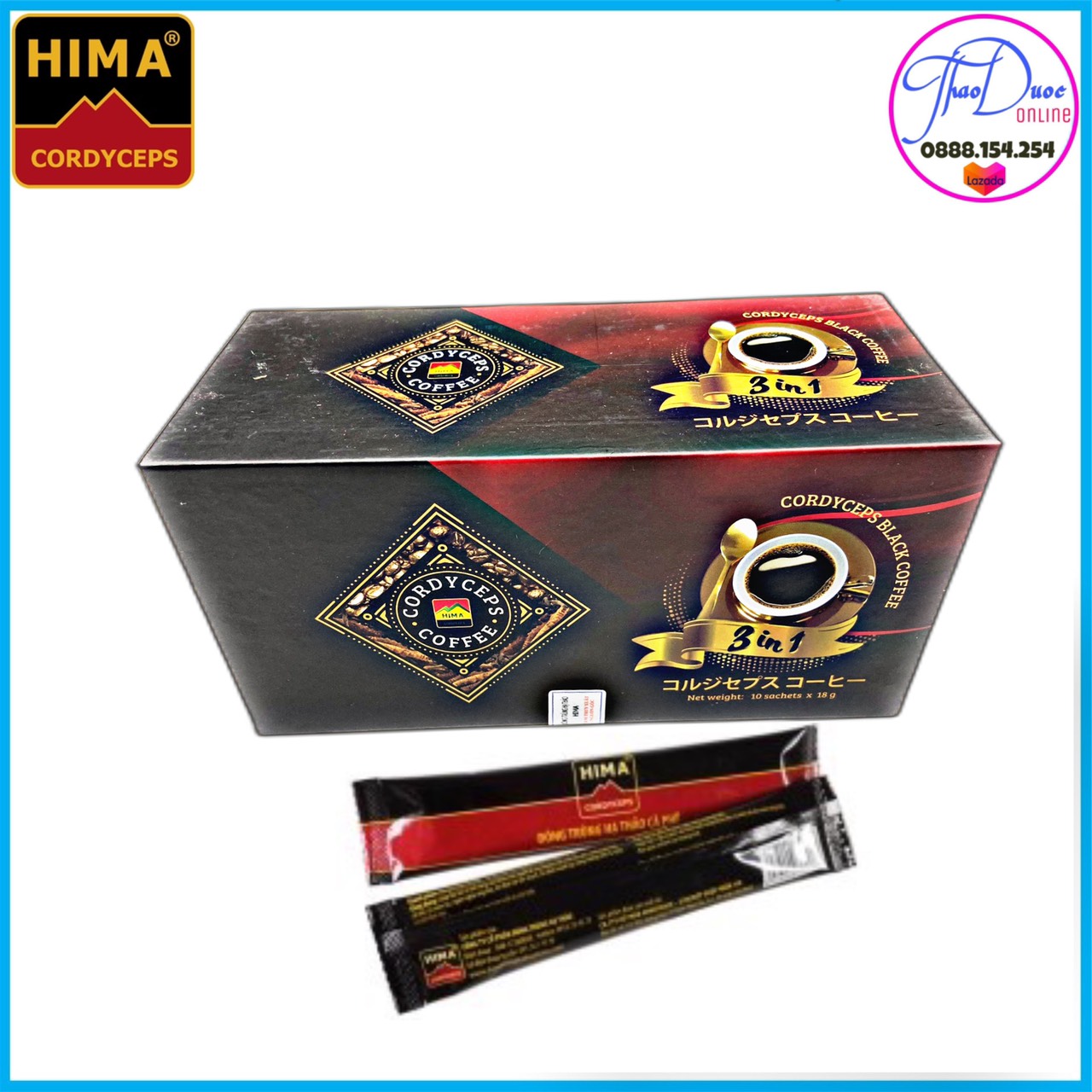 Hộp cà phê đen Đông trùng hạ thảo Hima (18g x 10 gói)
