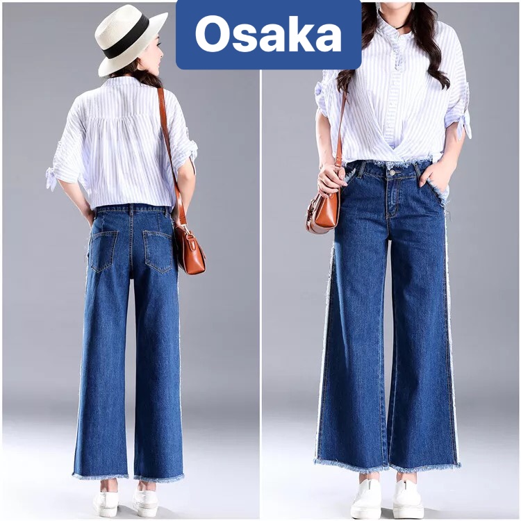 QUẦN BAGGY JEAN NỮ CHẤT BÒ XANH ĐẬM ỐNG RỘNG MỚI LƯNG CAO NÂNG MÔNG TREND OK-6714 OSAKA FASHION