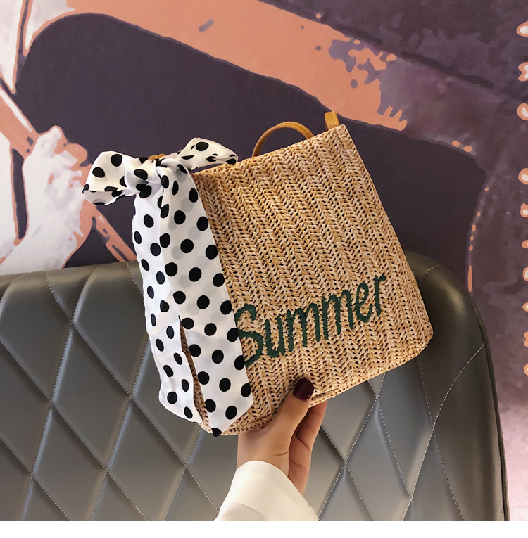Túi Cói Xô Đi Biển Summer Phối Khăn Nơ Cực Xinh L1355 - LoanTay