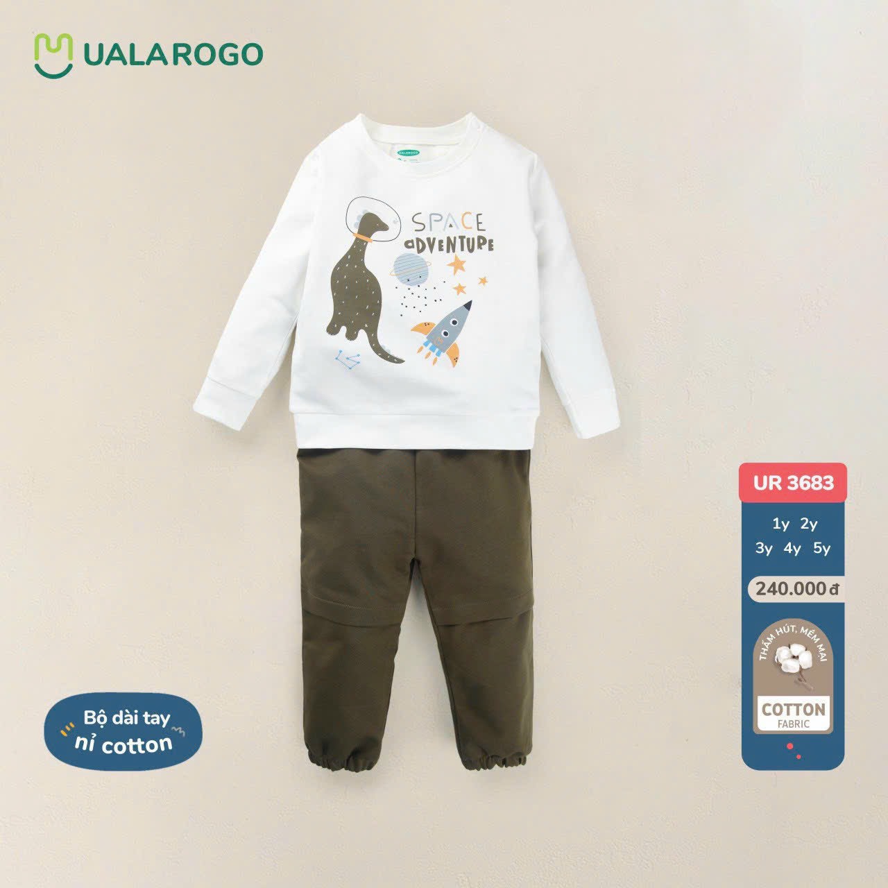 Bộ dài tay nối nỉ cotton họa tiết trẻ em Uala Rogo