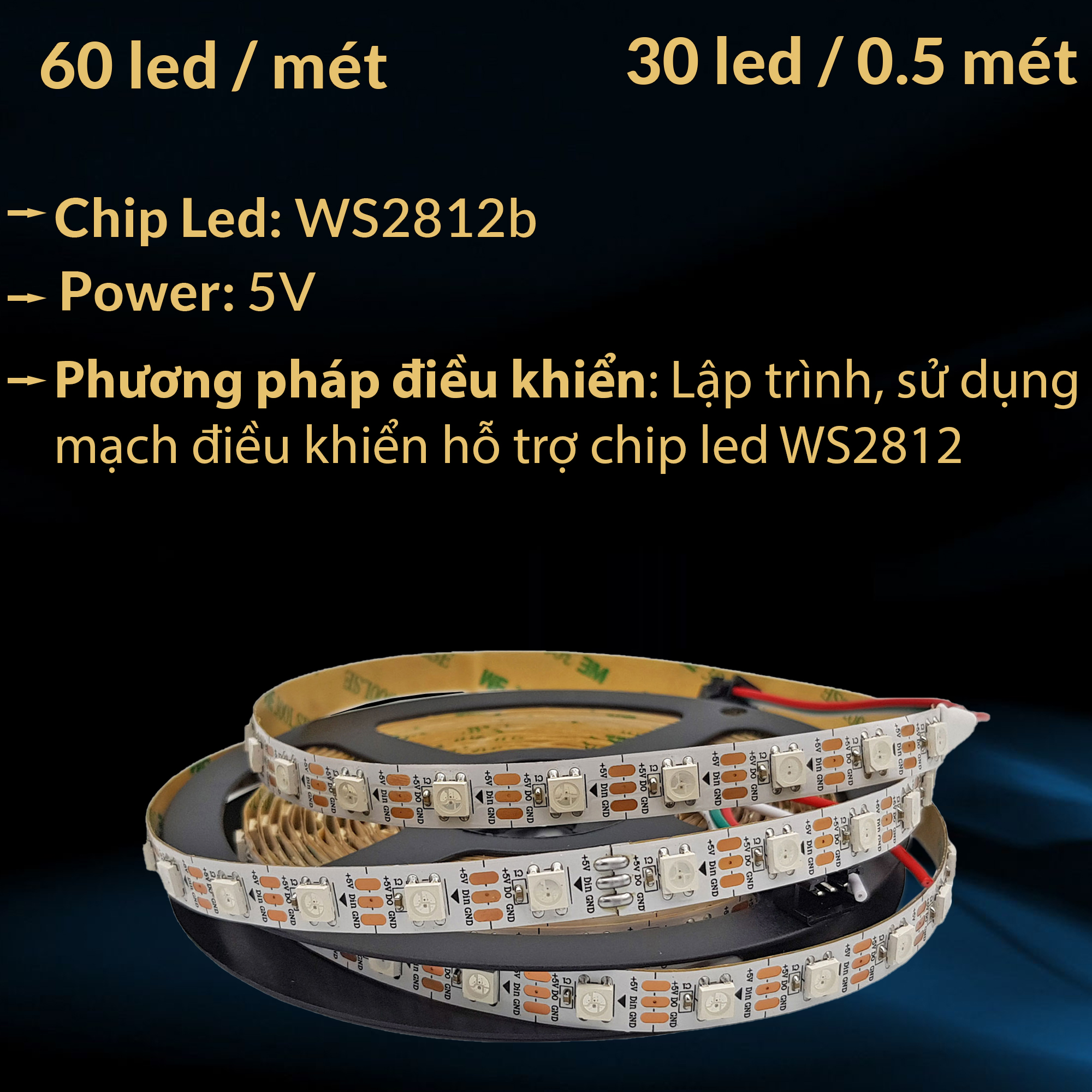 Dây Led Ws2812 không phủ Epoxy 5Vdc - 60 Led / 1 Mét