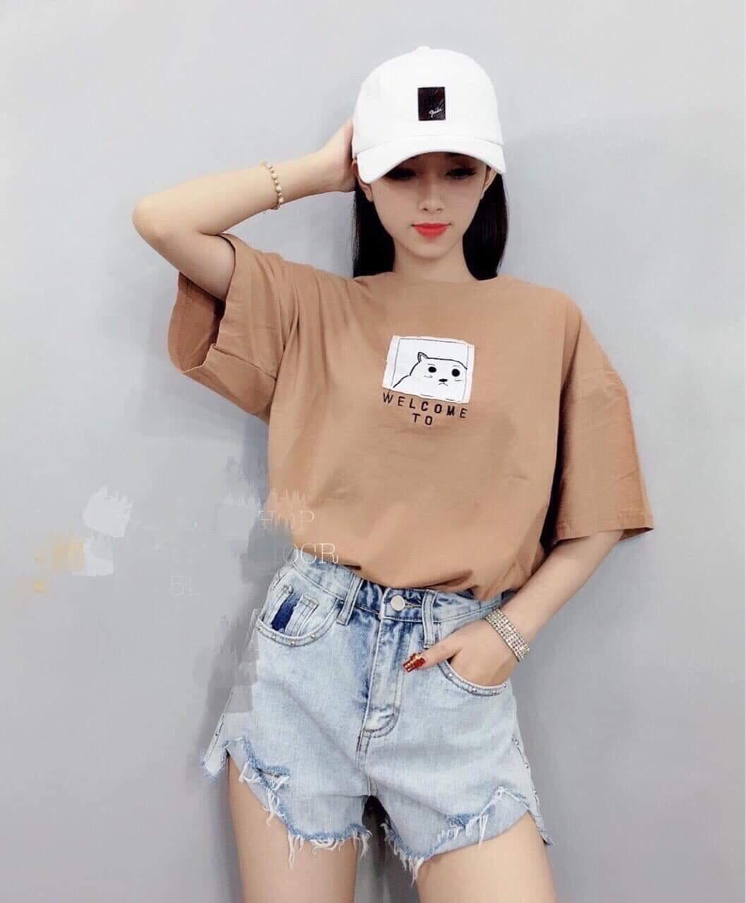 Áo Thun Form Rộng In Hình Gấu Trắng Kết Hợp Chữ WELCOM TO Siu Đáng Yêu TTSL0274