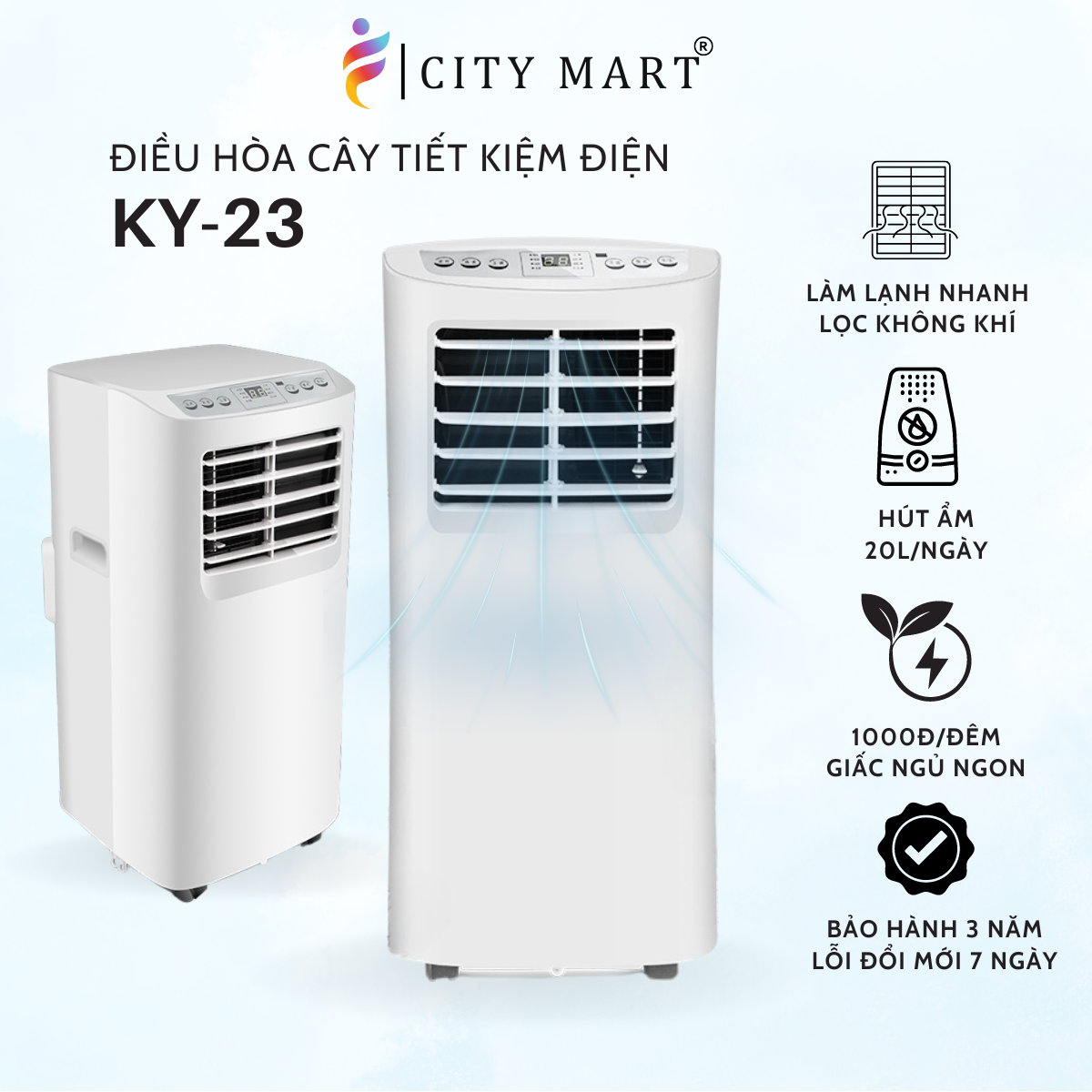 Điều hòa di động tiết kiệm điện KY-23 Hút ẩm 20L/ngày Điều khiển từ xa Lọc không khí Máy lạnh mini