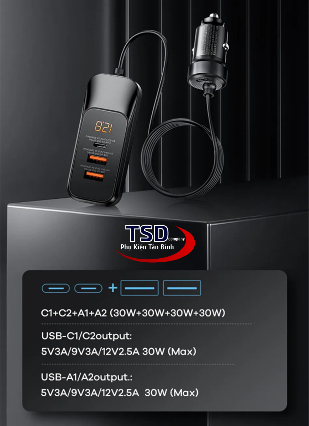 Tẩu Sạc Nhanh Đa Năng Dùng Cho Cả Ghế Trước & Sau Remax RCC355 Chính Hãng