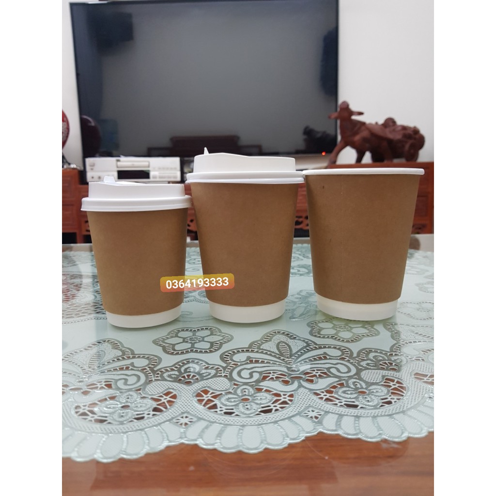 Ly Giấy Kraft có nắp 280ml đựng cafe Mang Về 8oz