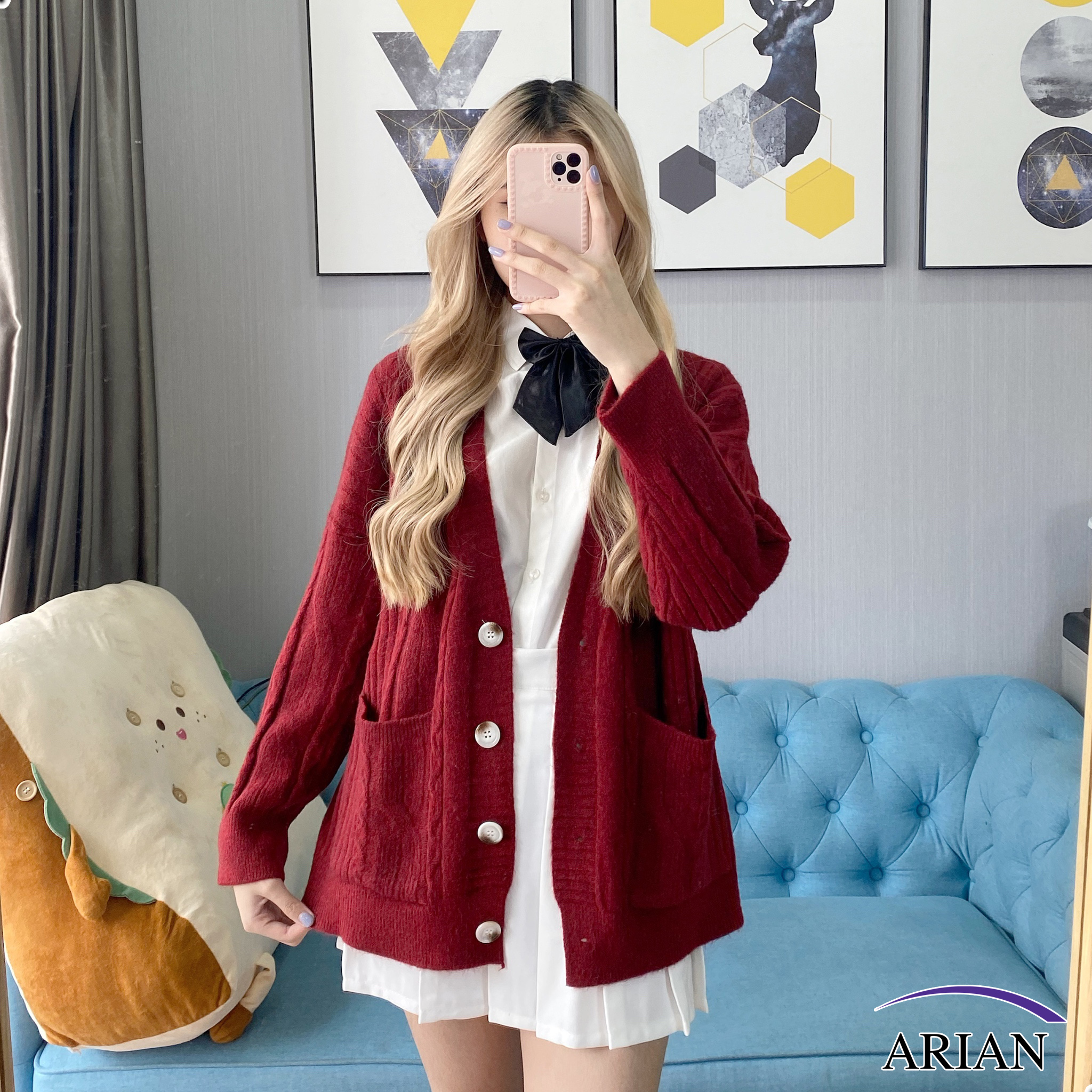 Áo Cardigan Len Dáng Dài Vặn Thừng Form Rộng
