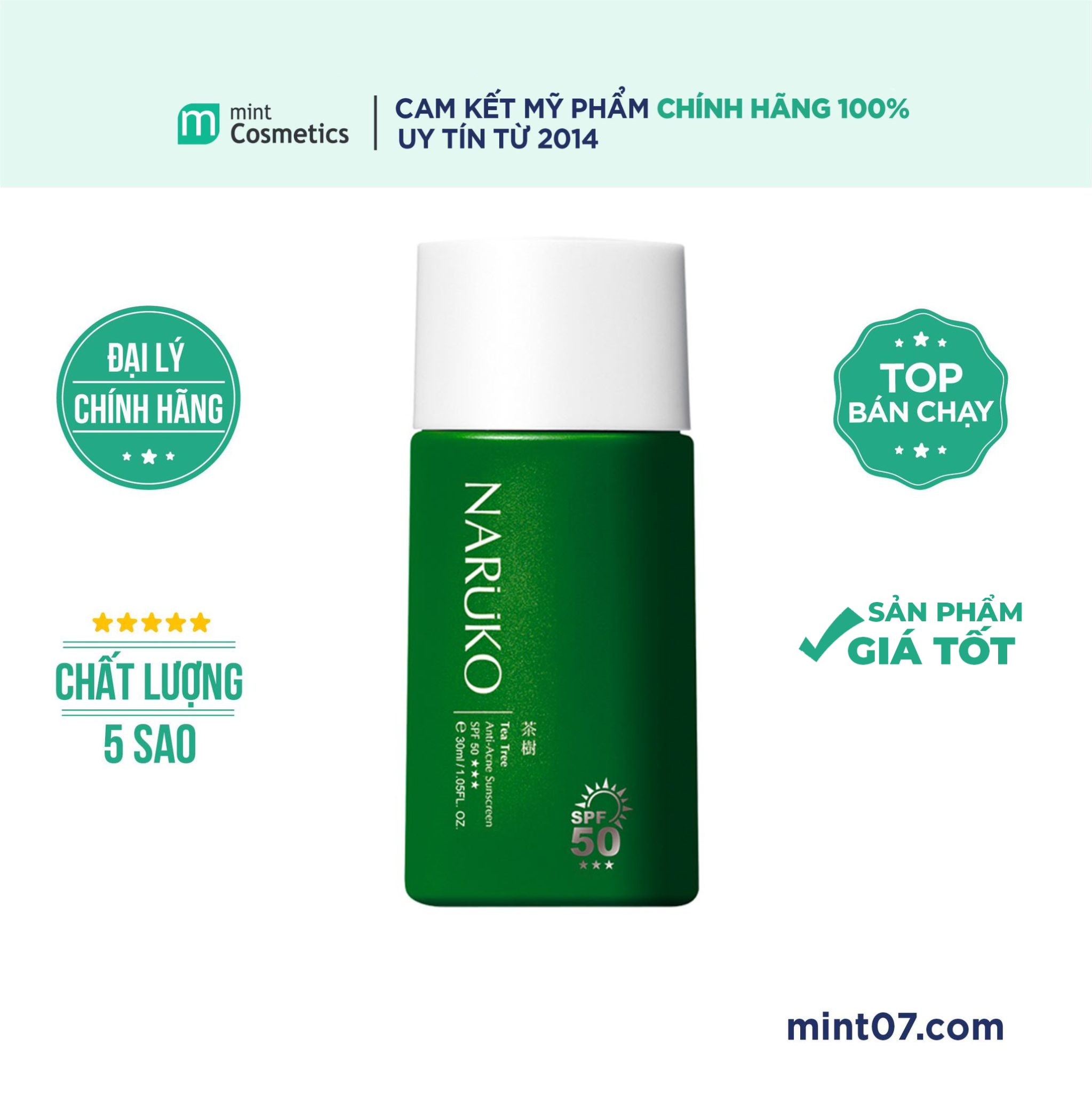 Kem Chống Nắng Naruko Tea Tree Anti-Acne Sunscreen SPF50+++