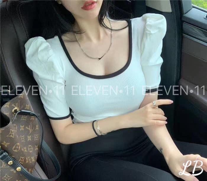 ÁO THUN GÂN TAY PHỒNG CỔ VUÔNG CROPTOP