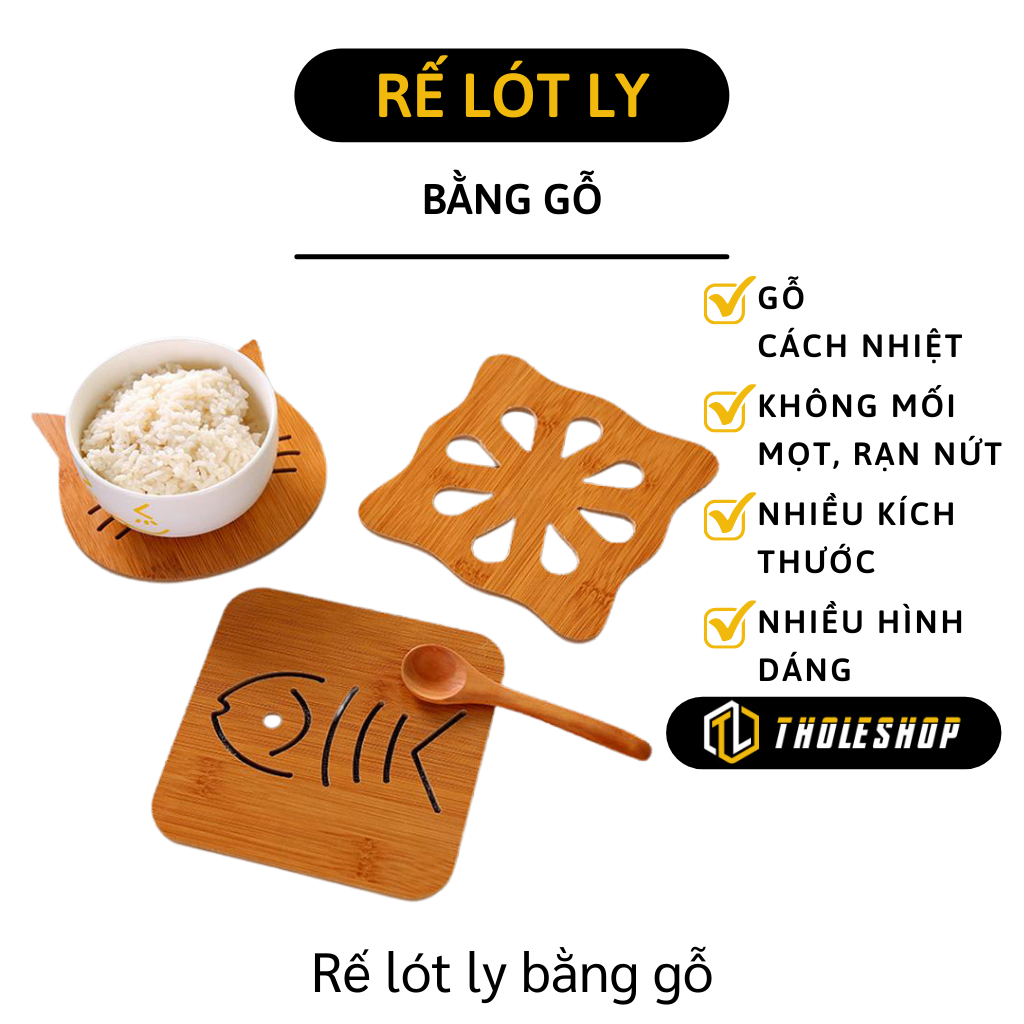 Miếng lót ly bằng gỗ - Miếng lót ly, cốc chén bằng gỗ chống nóng, hư hỏng mặt bàn - Rế lót ly