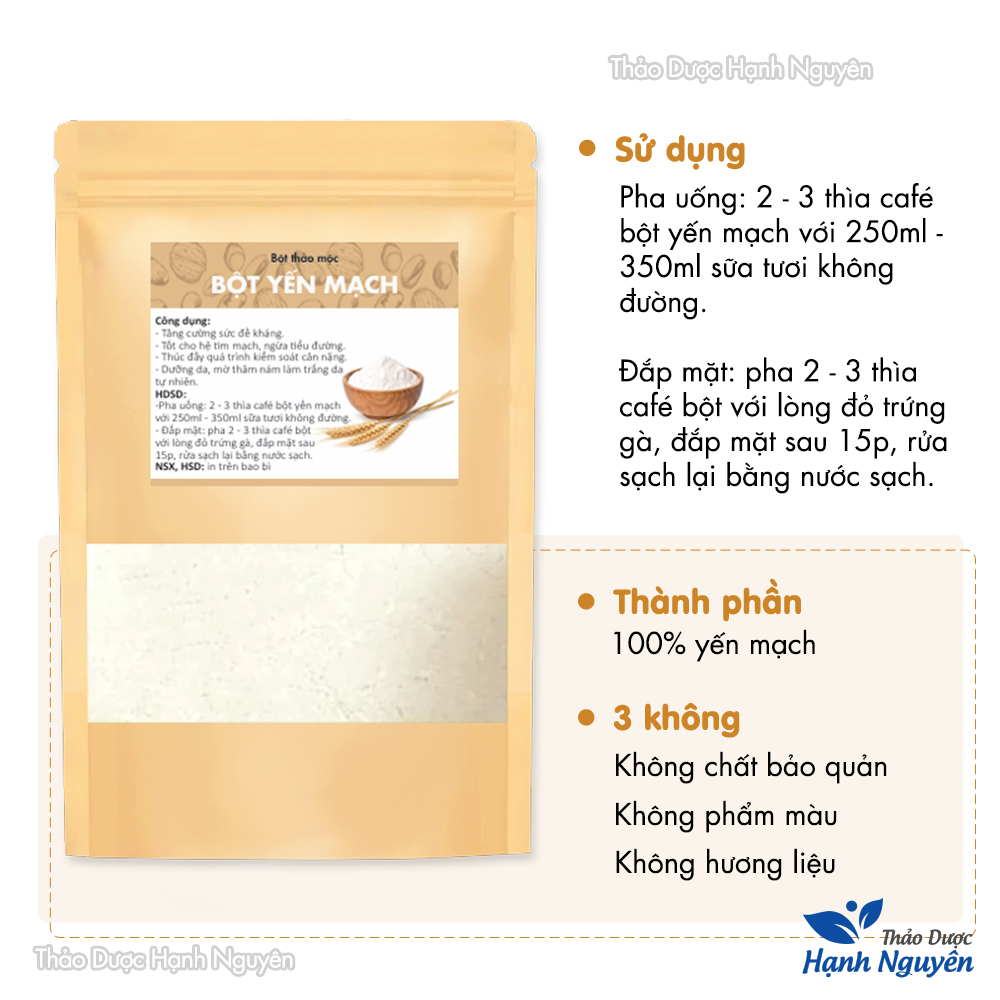 Bột yến mạch 100g, nguyên chất, thơm, mịn, bột đắp mặt dưỡng trắng da, giảm mụn, chống lão hoá