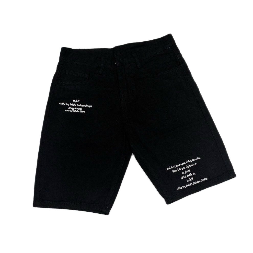 Quần short jean nam chất bò co dãn thêu phối logo chữ mẫu mới vải đẹp cao cấp 2 màu trắng đen siêu đẹp