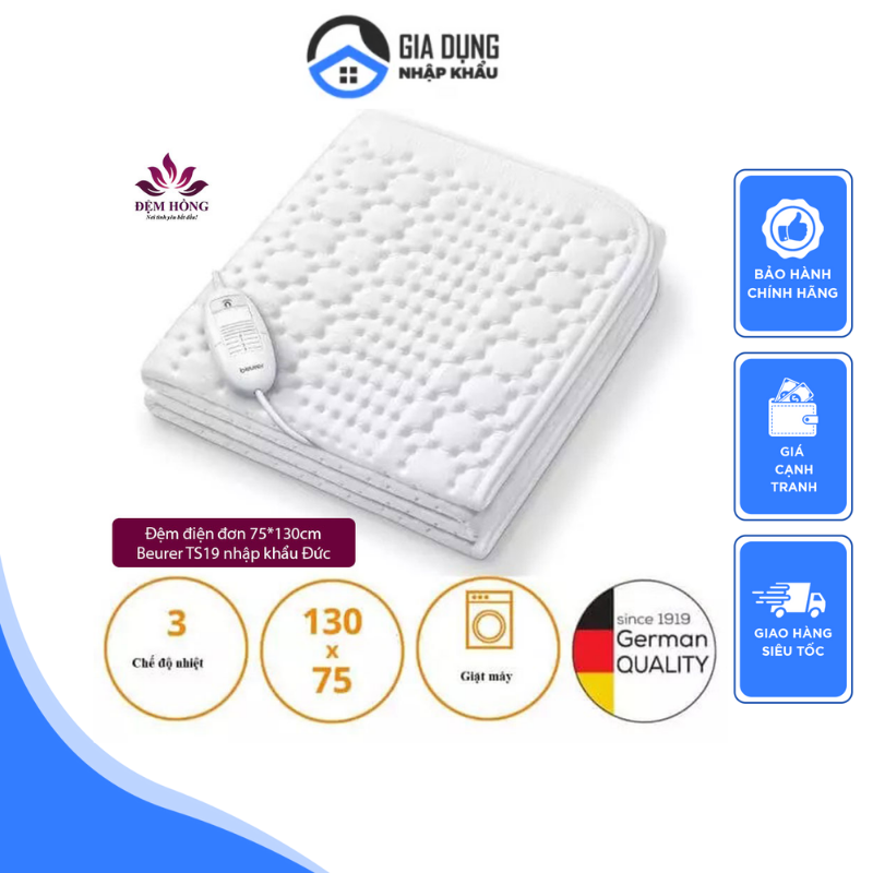 Đệm Sưởi Điện Beurer UB68XXL / TS26, Nệm Sưởi Đơn/Đôi, Thiết Bị Sưởi Ấm, Có Điều Khiển, 3 Mức Nhiệt, Chất Liệu Cotton, Giặt Được, Tiêu Chuẩn EU, An Toàn, Làm Ấm Nhanh, Nhập Đức, BH 24 Tháng