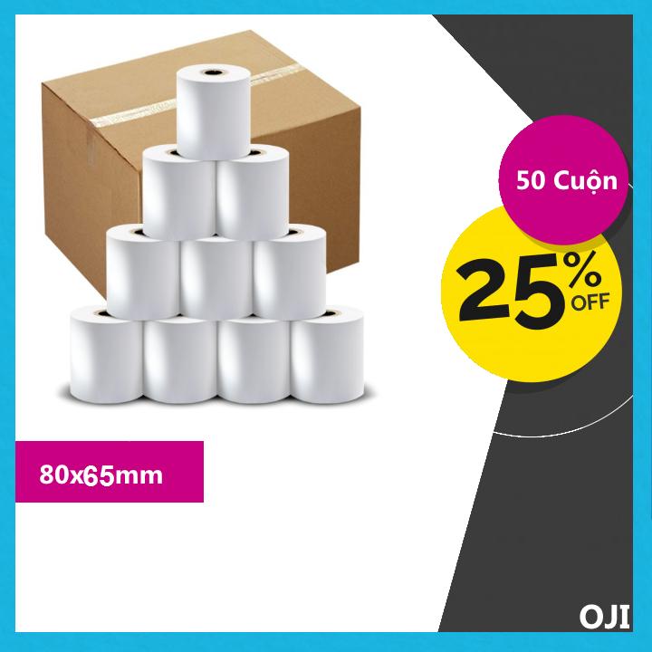 Thùng 50 cuộn giấy in nhiệt k80 phi 65 80x65mm