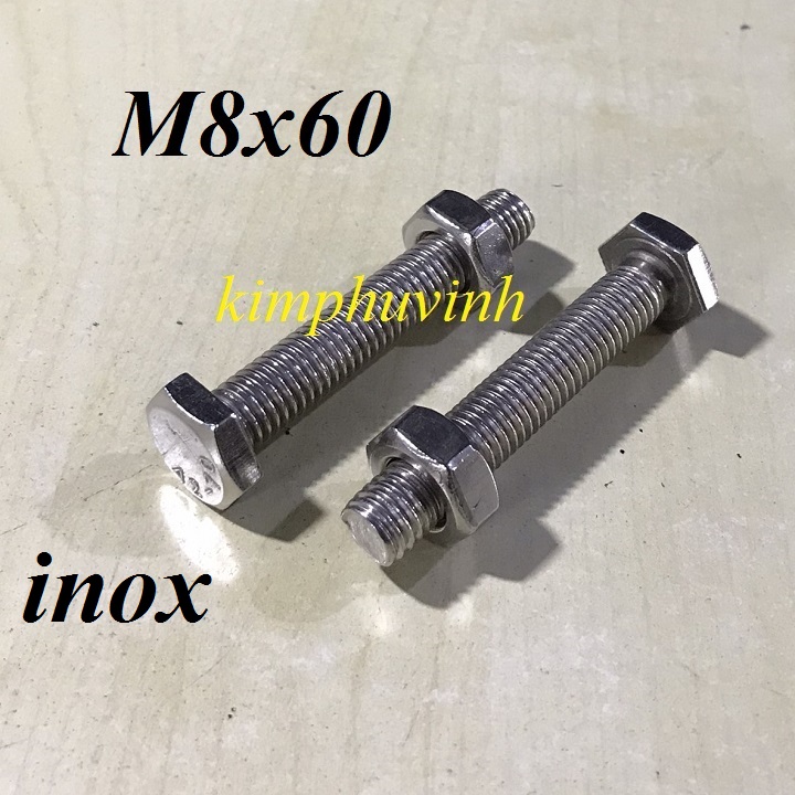 5 bộ - m8x60mm bulong inox - bulon inox 8li - ốc inox 8li