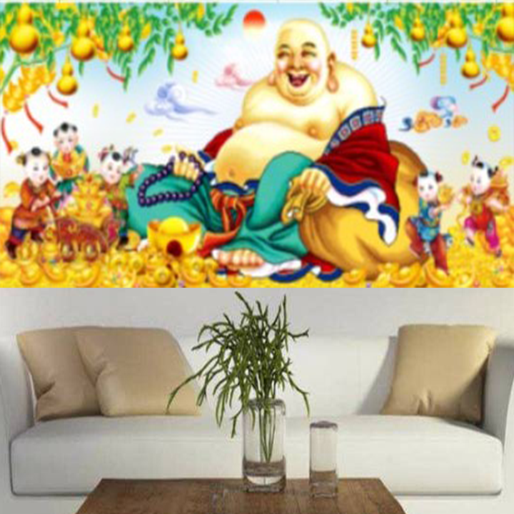 Tranh thêu chữ thập Phật Di Lặc hồ lô đồng tử LV3432 - kích thước 100 * 55