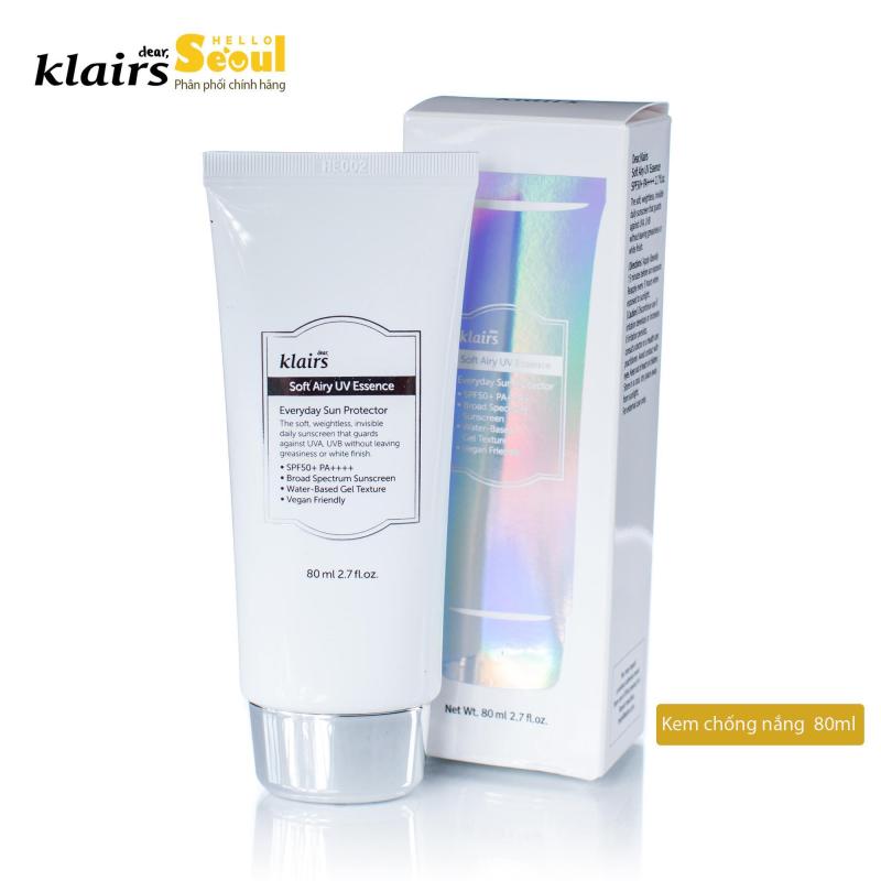 Kem chống nắng làm sáng da, giảm bóng nhờn Klairs Soft Airy UV Essence SPF50/PA++++ 80ml nhập khẩu