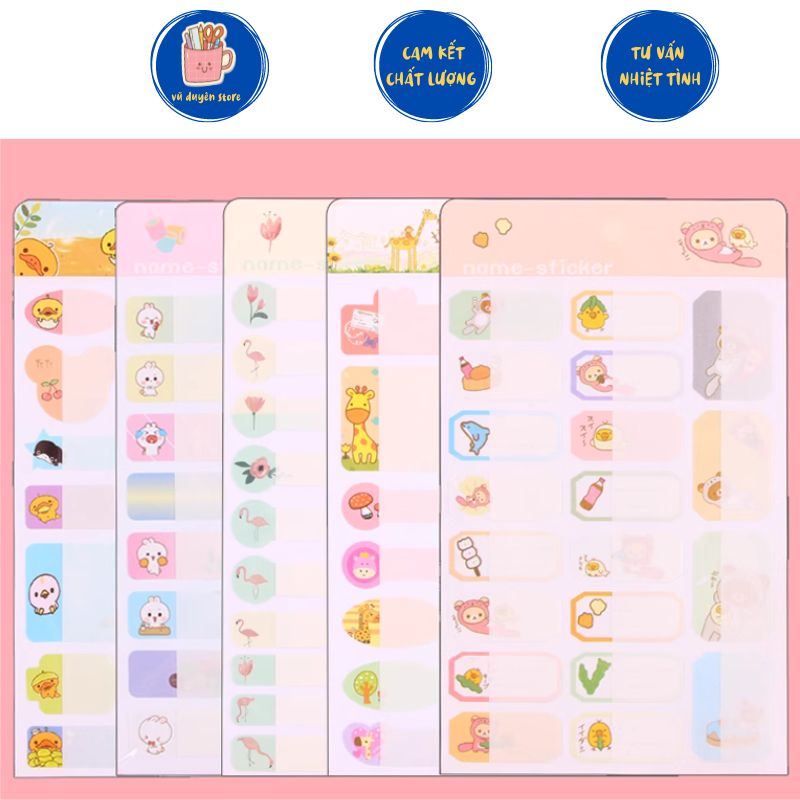 Set 3 Tờ Nhãn dán tên, name sticker mẫu dễ thương