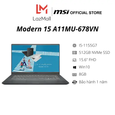 Laptop MSI Modern 15 A11MU-678VN (i5 1155G7/8GB RAM/512GB SSD/Iris Xe Graphics/15.6inch FHD/Win10/Gray) - Hàng Chính Hãng - Bảo hành 1 năm