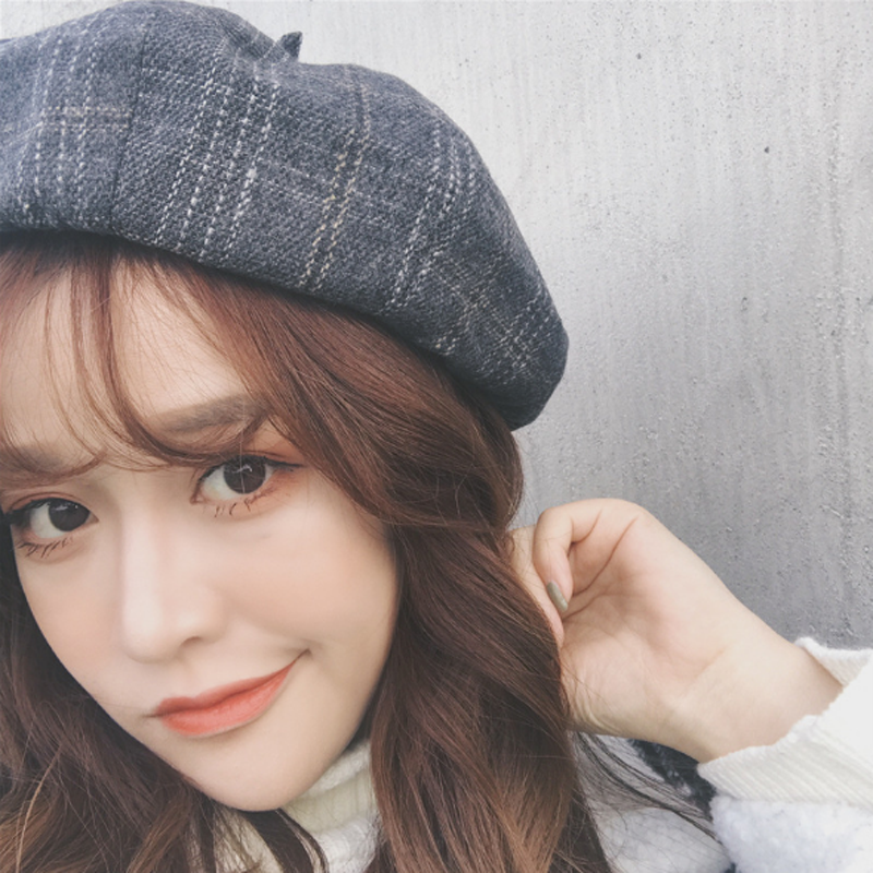 Mũ nồi beret caro có dây rút