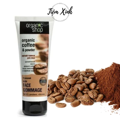 Tẩy tế bào chết da mặt Organic Shop Nga tuýp 75ml Face Gommage Tẩy da chết chiết xuất cà phê tự nhiên, an toàn cho da mặt