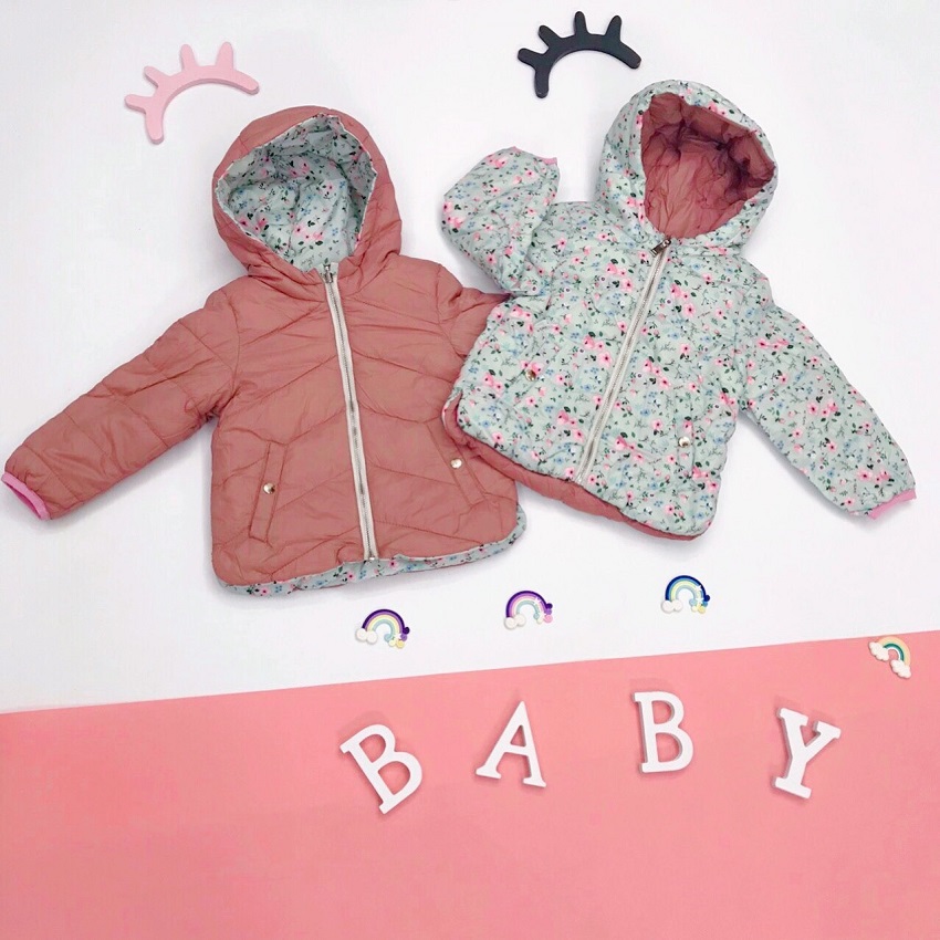 Áo phao bé gái 2 mặt, size 9/12m-3/4t, hàng xuất xịn, chất phao rất đẹp, màu sắc xinh yêu