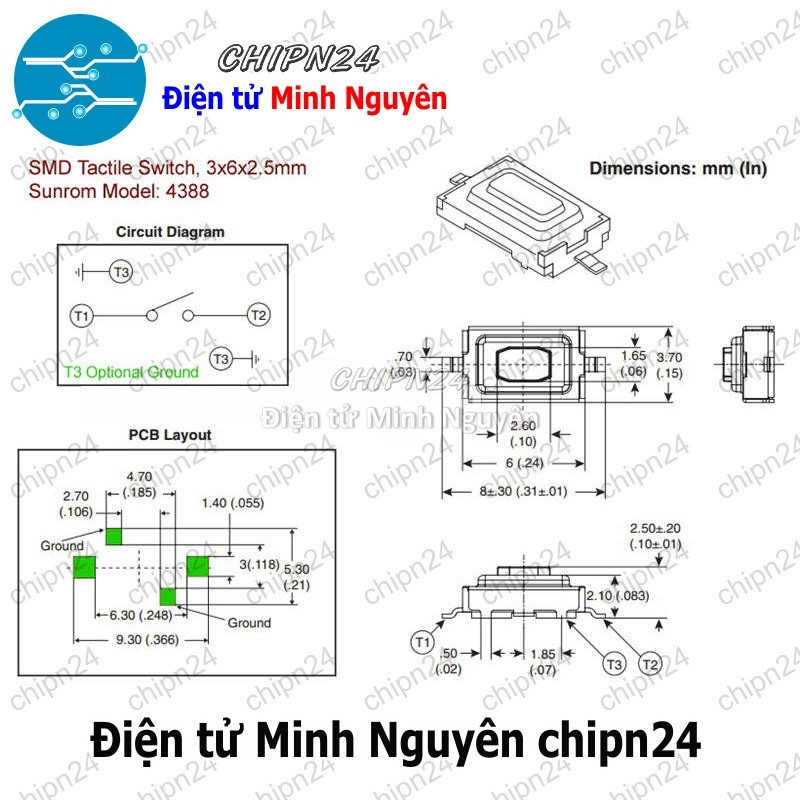 [10 cái] (K76) Nút nhấn 2 chân 3x6x2.5mm SMD Dán Trắng - HH005330